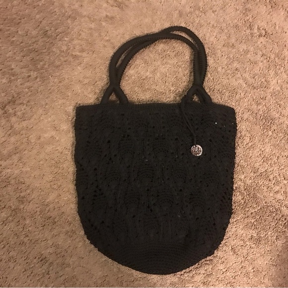 The SAK Original Black Crochet Knit Double Handle Tote - Picture 1 of 6
